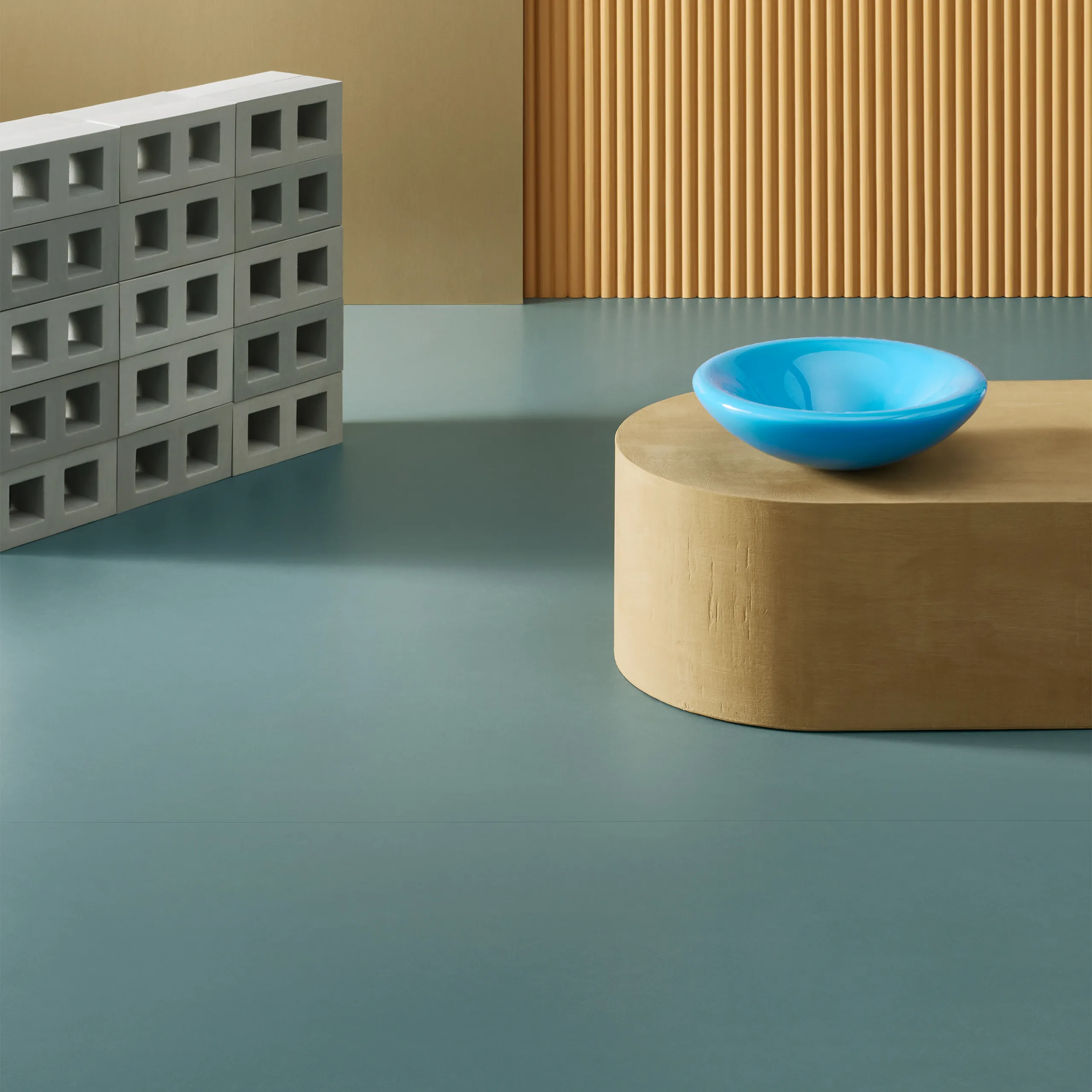 Forbo Marmoleum Walton North Sea Blue linoleum in diep zeeblauw met zichtbaar juteweefsel.