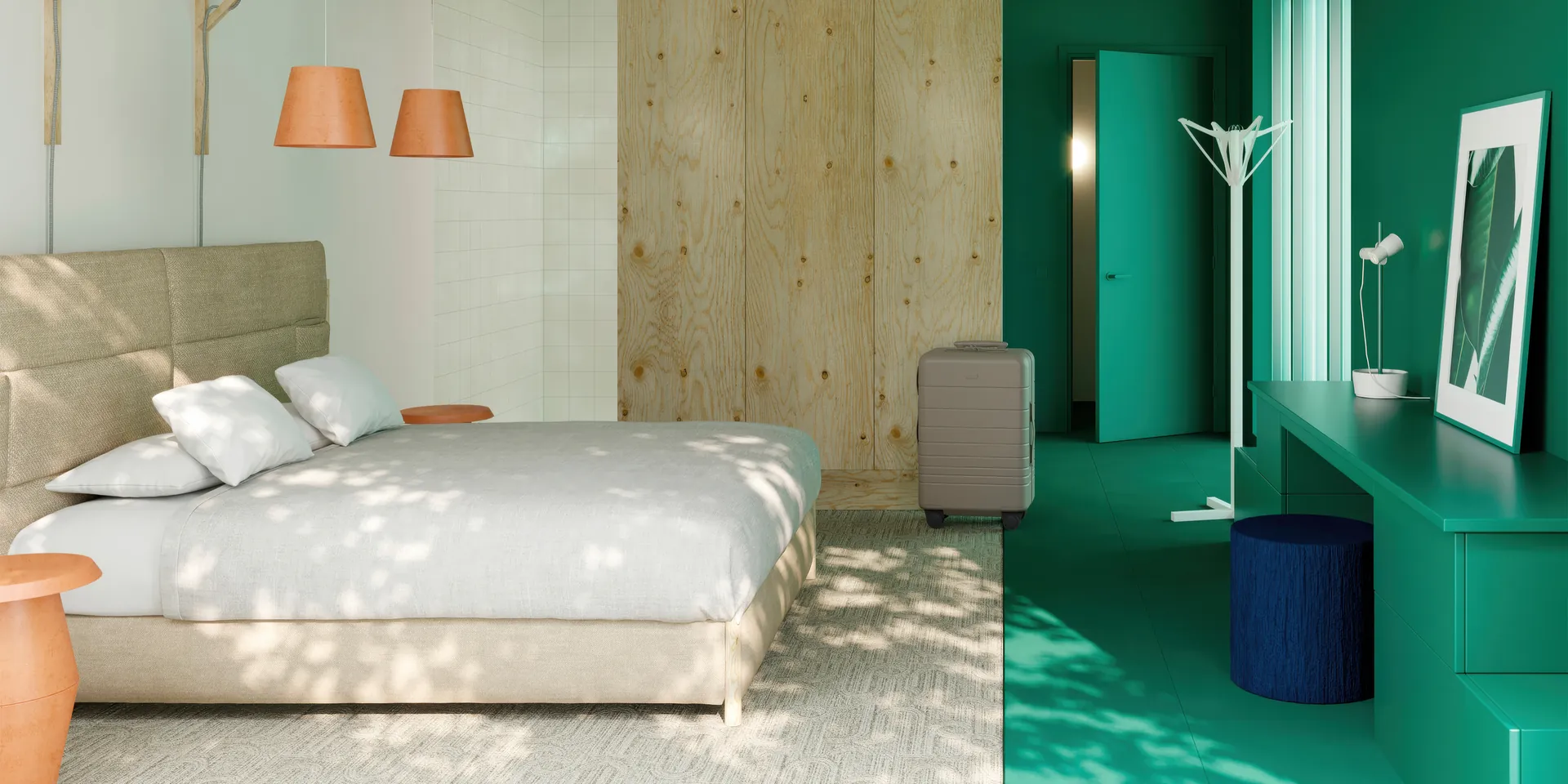 Tarkett iD Inspiration Naturals PVC tegel in Fibra Green met Desso Mode Avenue tapijttegel.