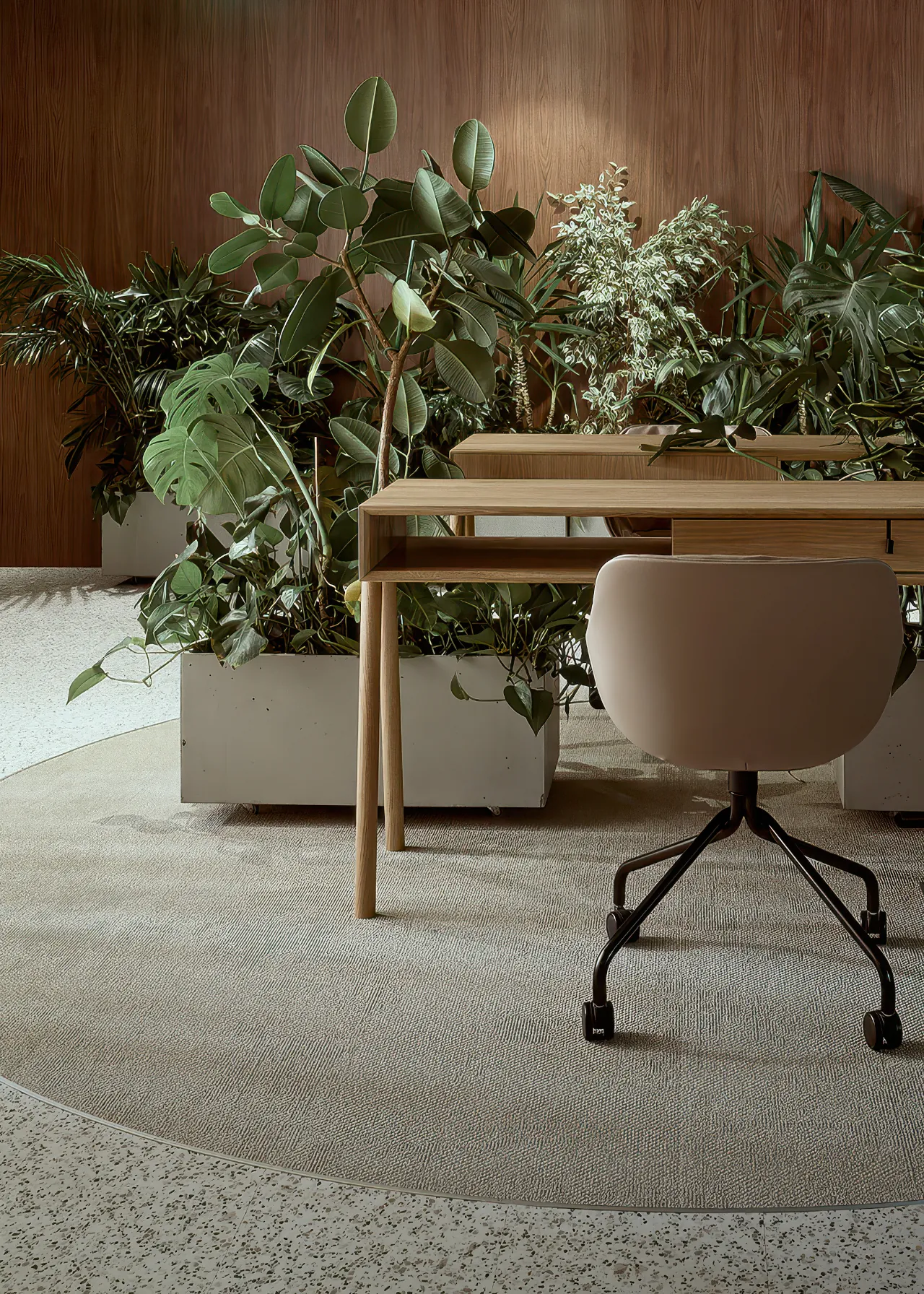 Tarkett iD Inspiration Naturals PVC tegel in Terrazo met Desso Recharge tapijttegel.