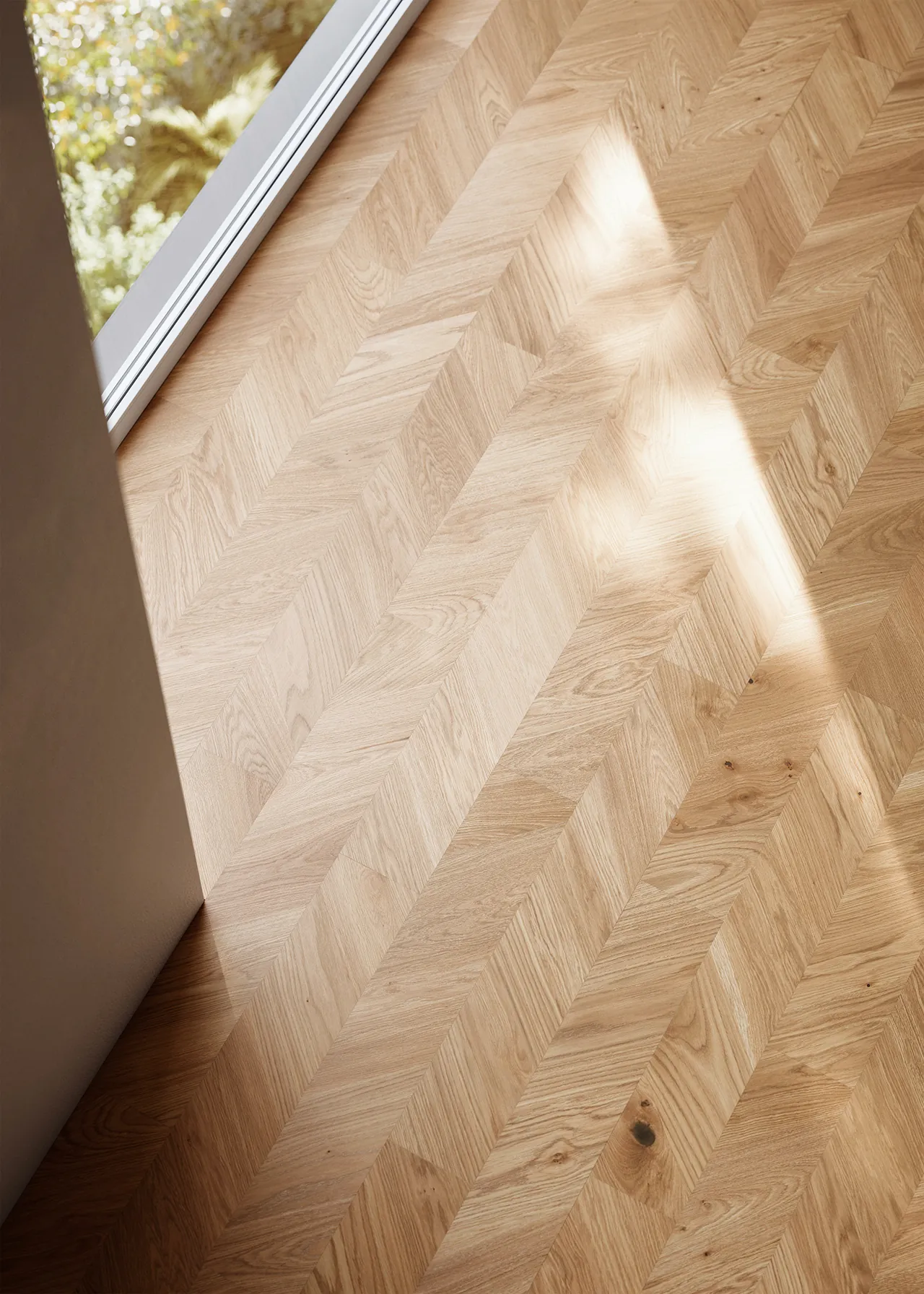 Bauwerk parketvloer Spinpark in eiken Nature chevron-optiek ontwerp atelier oï.