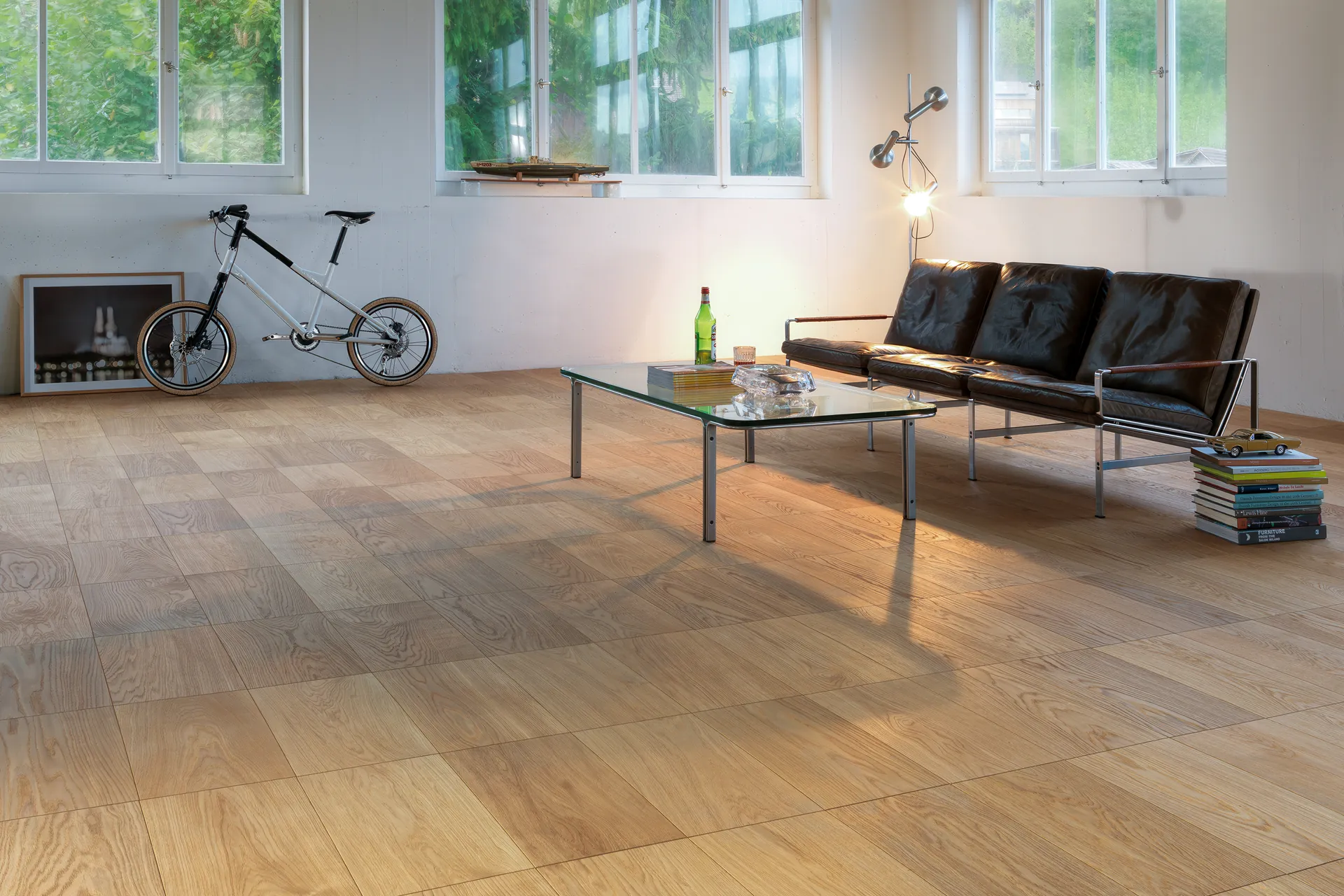 Bauwerk parketvloer Formpark 520 R in eiken Nature patroonparket uit Zwitserland.