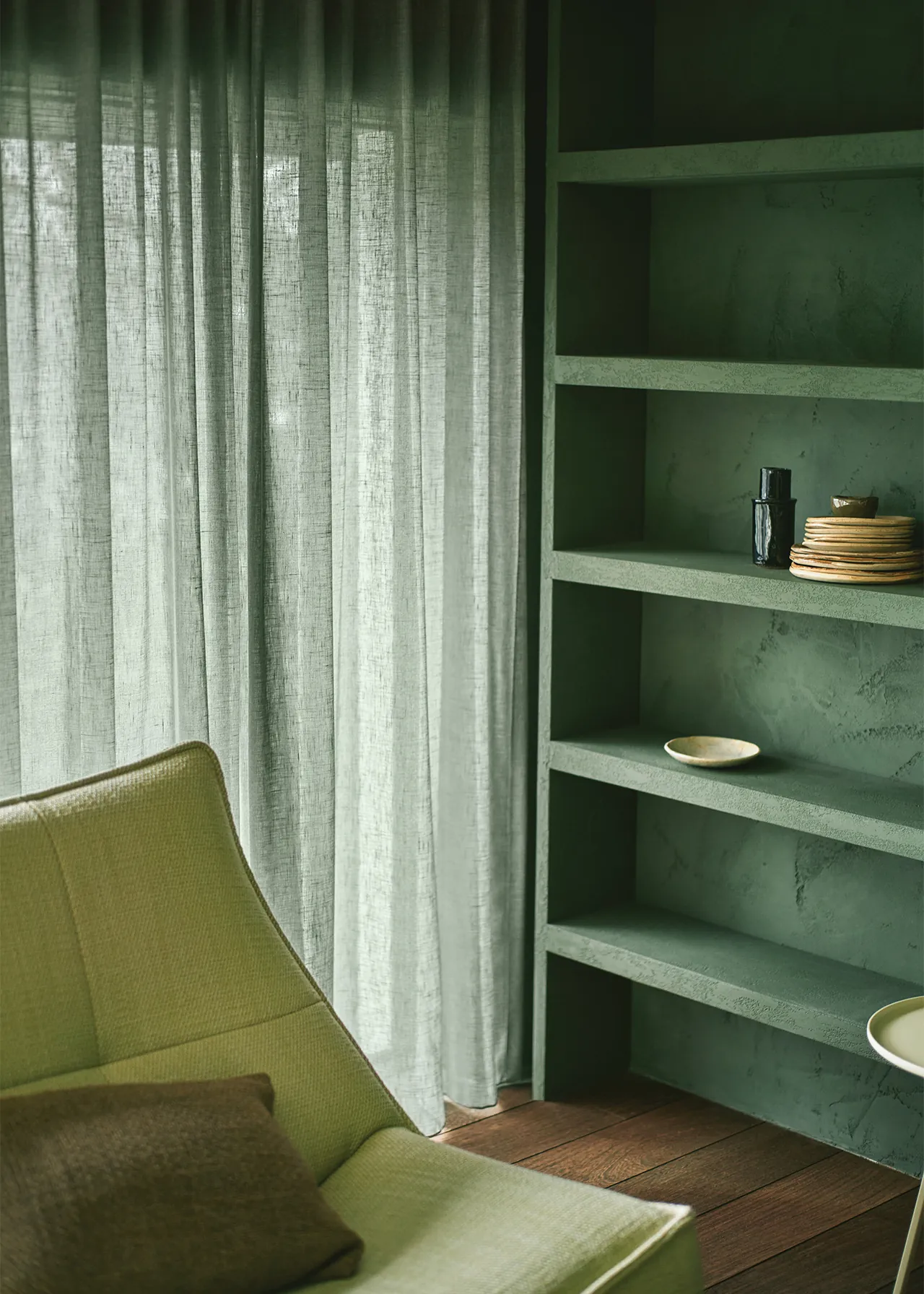 De Ploeg gordijnstof Vliet-recycle inbetween gerecycled polyester Trevira CS linnenlook